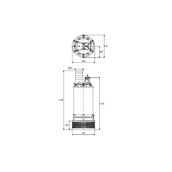 Дренажный погружной канализационный насос Grundfos для канализаций DWK.E.10.200.300.5.1D.R артикул 96922750 – габаритный чертеж