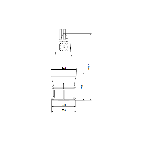 Дренажный погружной насос Grundfos для канализаций и водозабора KPL.700.75.6.T.50.21.L.40 артикул 99265427 – габаритный чертеж