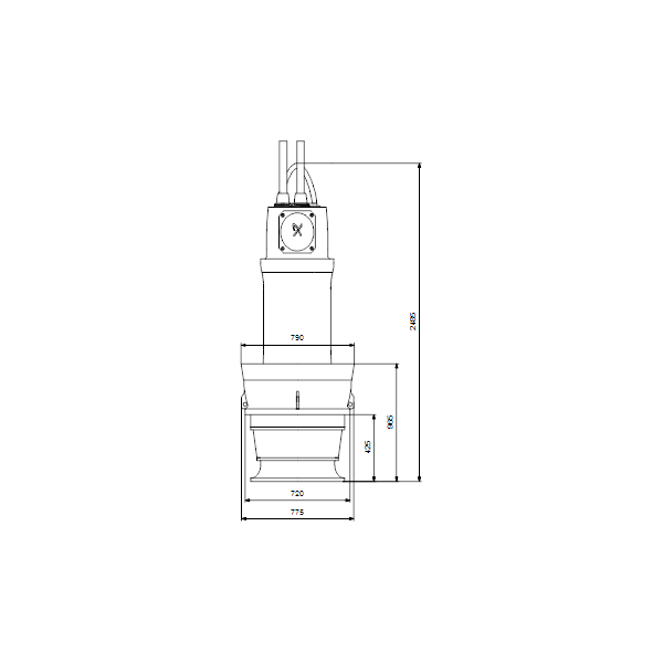 Дренажный погружной насос Grundfos для канализаций и водозабора KWM.800.110.6.T.50.480.H.40 артикул 99301483 – габаритный чертеж