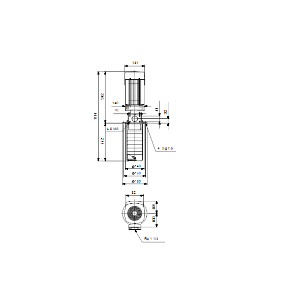 Полупогружной насос Grundfos MTR 1S-36/36 A-M-A-HUUV артикул 96515174 – габаритный чертеж