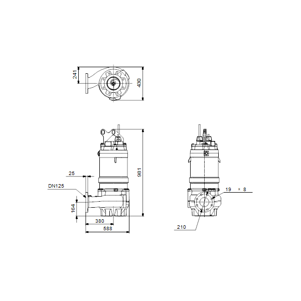Погружной канализационный насос Grundfos S1.100.125.100.4.50L.S.243.G.N.D.511 артикул 95113694 – габаритный чертеж