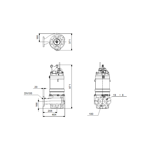 Погружной канализационный насос Grundfos S1.80.100.75.4.50S.S.275.Q.N.D.511 артикул 96810912 – габаритный чертеж