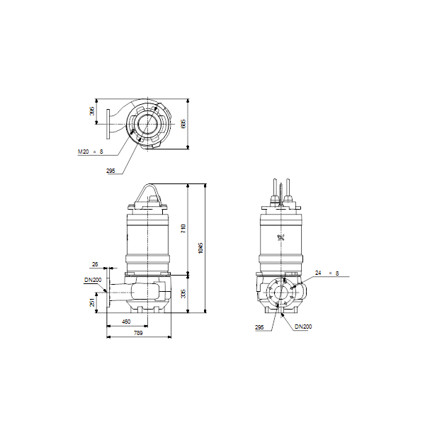Погружной канализационный насос Grundfos S1.80.200.125.4.50E.H.244.S.EX.D.511 артикул 96811142 – габаритный чертеж