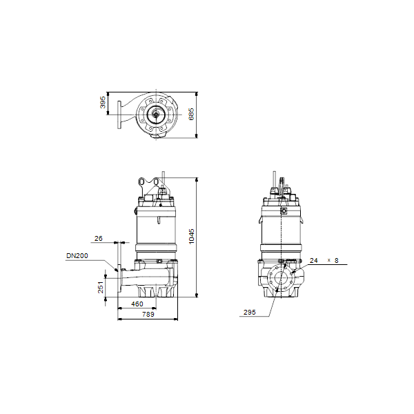 Погружной канализационный насос Grundfos S1.80.200.125.4.50E.S.244.G.N.D.513GPA артикул 96810321 – габаритный чертеж
