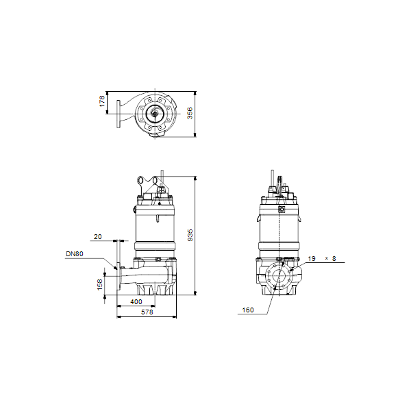 Погружной канализационный насос Grundfos SV.80.80.94.2.50H.S.191.Q.EX.D.511 артикул 96811103 – габаритный чертеж