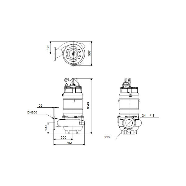 Погружной канализационный насос Grundfos S2.100.200.170.4.54L.C.227.G.EX.D.513 артикул 96781745 – габаритный чертеж