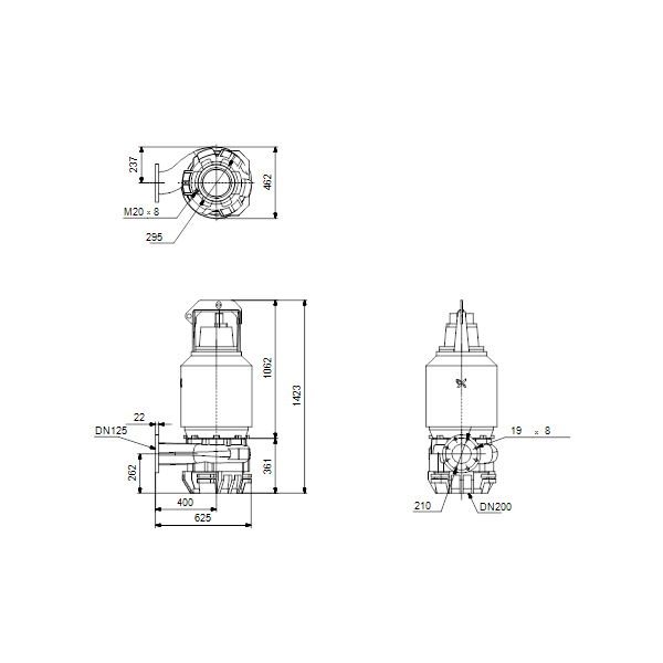 Погружной канализационный насос Grundfos S1.100.125.220.4.58M.D.297.G.EX.D.513 артикул 95113994 – габаритный чертеж