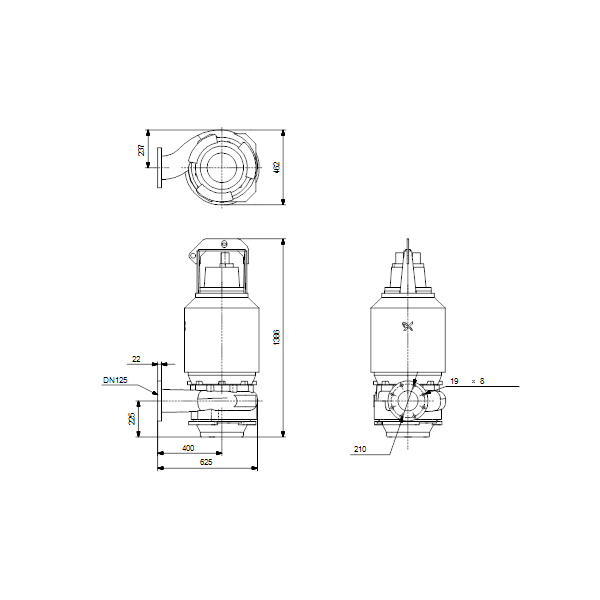 Погружной канализационный насос Grundfos S1.100.125.260.4.58M.S.316.G.EX.D.511 артикул 95113409 – габаритный чертеж