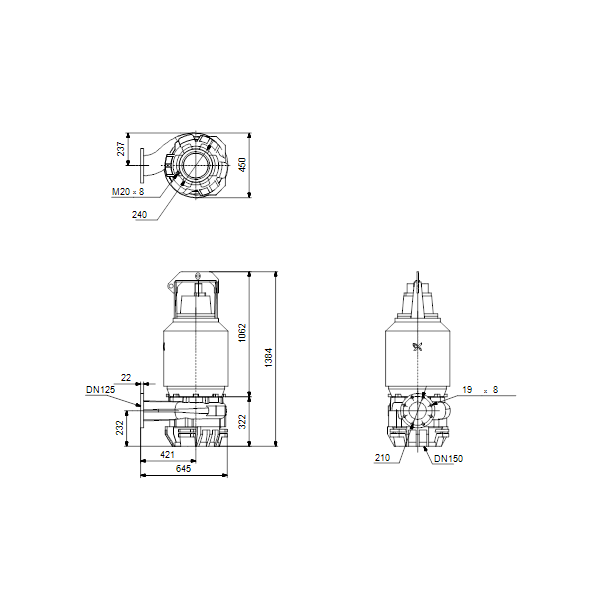 Погружной канализационный насос Grundfos S1.80.125.220.4.58H.D.326.G.EX.D.511 артикул 95113975 – габаритный чертеж