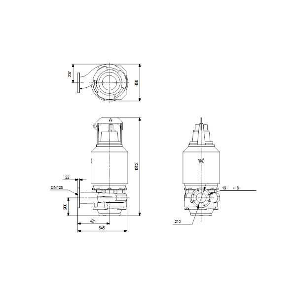 Погружной канализационный насос Grundfos S1.80.125.260.4.58H.S.341.Q.EX.D.511 артикул 96811553 – габаритный чертеж
