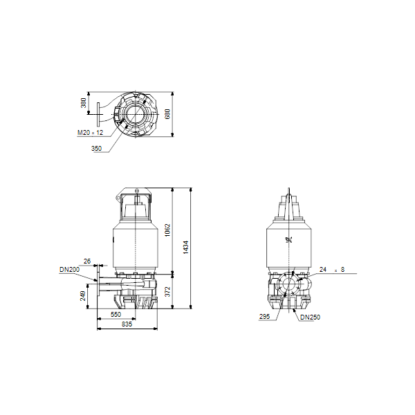 Погружной канализационный насос Grundfos S2.100.200.220.4.58L.D.248.G.N.D.513 артикул 95113884 – габаритный чертеж
