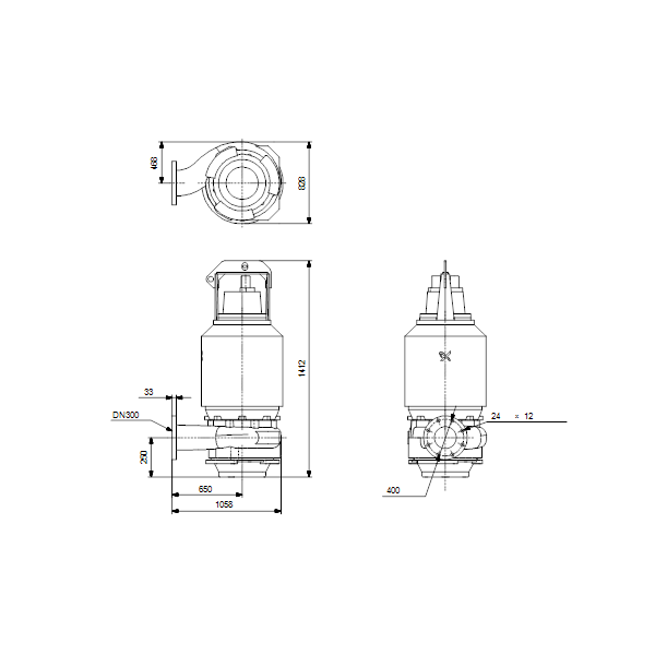 Погружной канализационный насос Grundfos S2.100.300.220.6.58E.S.338.Q.N.D.511 артикул 96811540 – габаритный чертеж