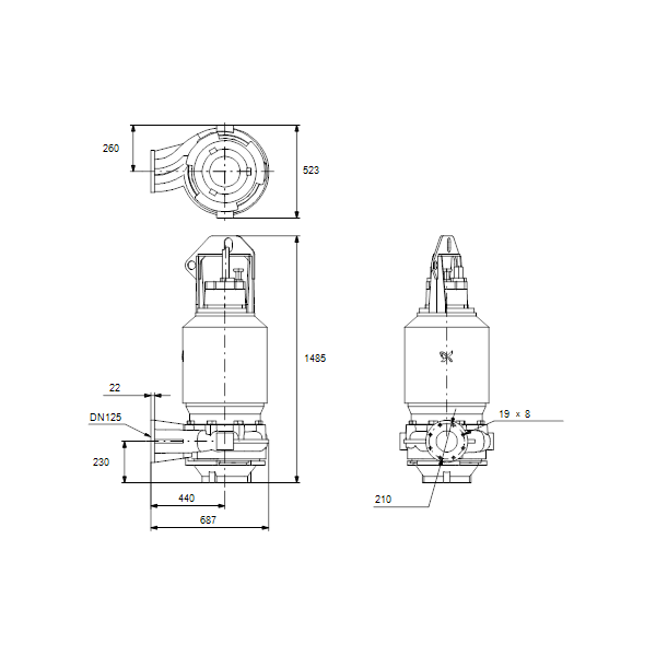 Погружной канализационный насос Grundfos S1.80.125.300.4.62H.C.338.G.EX.D.513 артикул 96783980 – габаритный чертеж