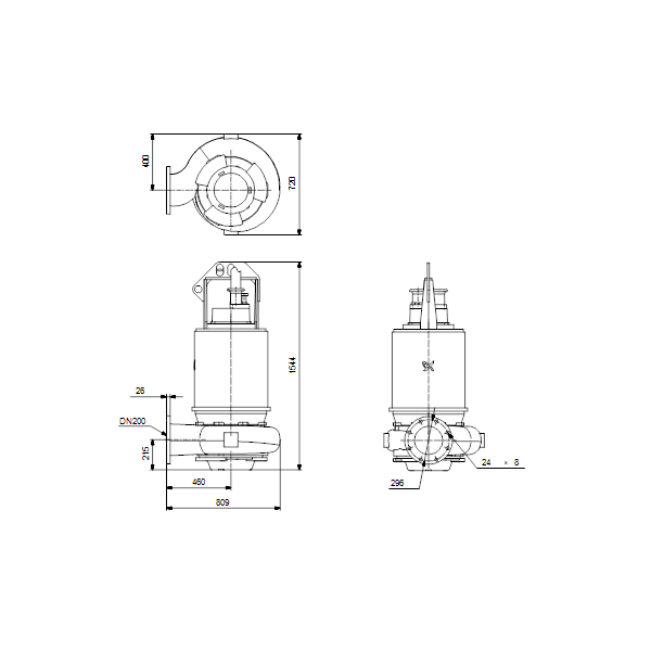 Погружной канализационный насос Grundfos S2.100.200.550.4.66M.C.338.G.N.D.511 артикул 95112754 – габаритный чертеж