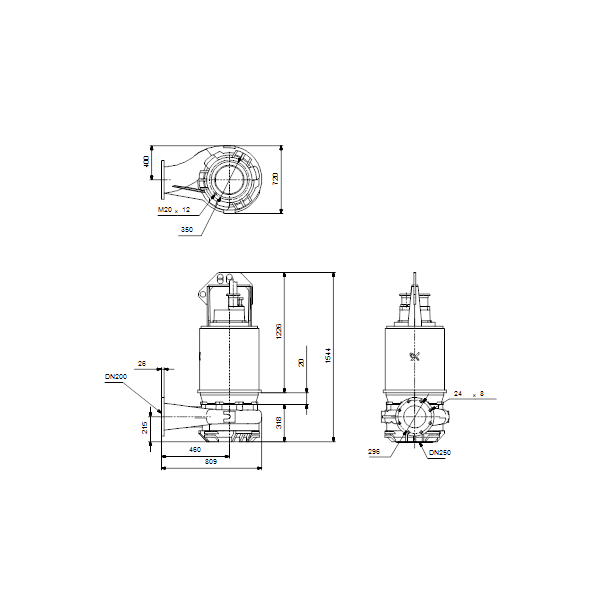 Погружной канализационный насос Grundfos S2.100.200.650.4.66M.D.350.G.N.D.513 артикул 96785356 – габаритный чертеж
