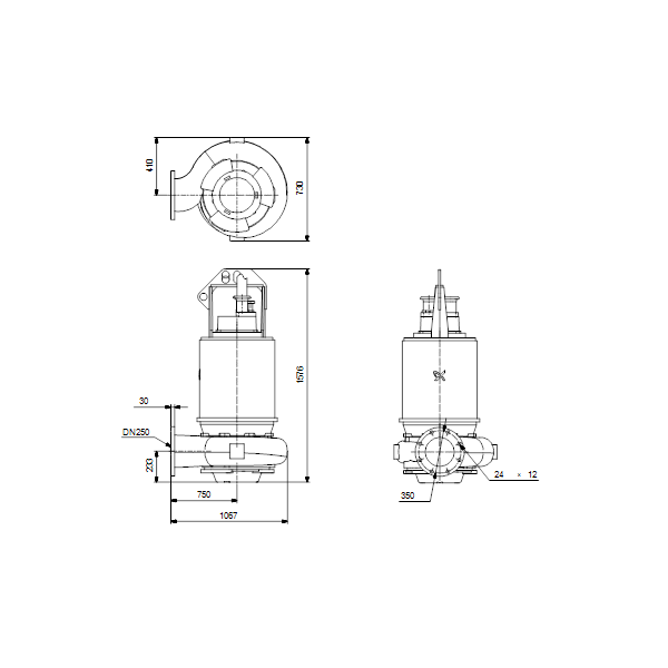 Погружной канализационный насос Grundfos S2.110.250.650.4.66L.C.327.G.N.D.511 артикул 95112757 – габаритный чертеж