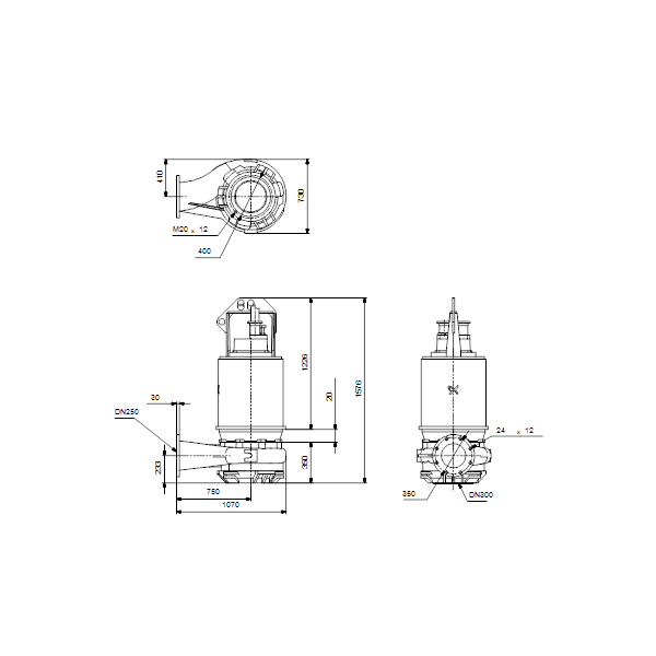 Погружной канализационный насос Grundfos S2.110.250.650.4.66L.H.327.Q.N.D.511 артикул 96811743 – габаритный чертеж