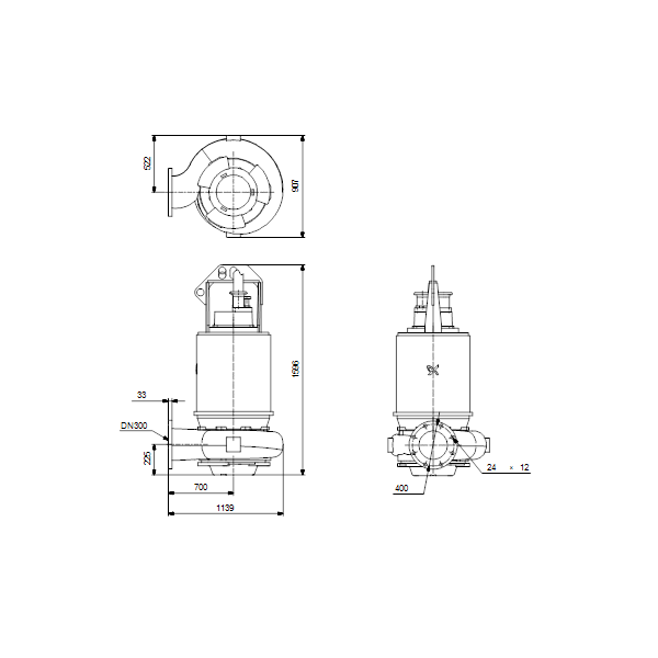 Погружной канализационный насос Grundfos S2.140.300.350.8.66M.S.438.Q.N.D.511 артикул 96811706 – габаритный чертеж