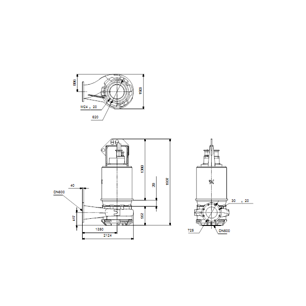 Погружной канализационный насос Grundfos S3.120.600.500.8.66E.D.432.Q.EX.D.511 артикул 96811981 – габаритный чертеж