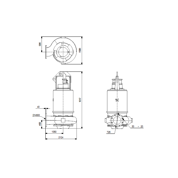 Погружной канализационный насос Grundfos S3.120.600.500.8.66E.S.432.G.N.D.513 артикул 96785373 – габаритный чертеж