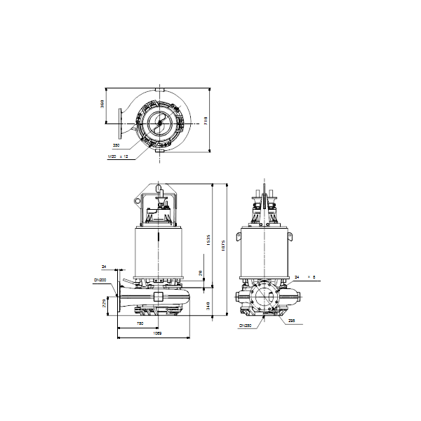 Погружной канализационный насос Grundfos S2.90.200.1600.4.70S.D.480.G.N.D.511 артикул 96797037 – габаритный чертеж
