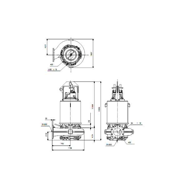 Погружной канализационный насос Grundfos S3.120.300.1000.6.70M.H.428.G.N.D.511 артикул 96796978 – габаритный чертеж