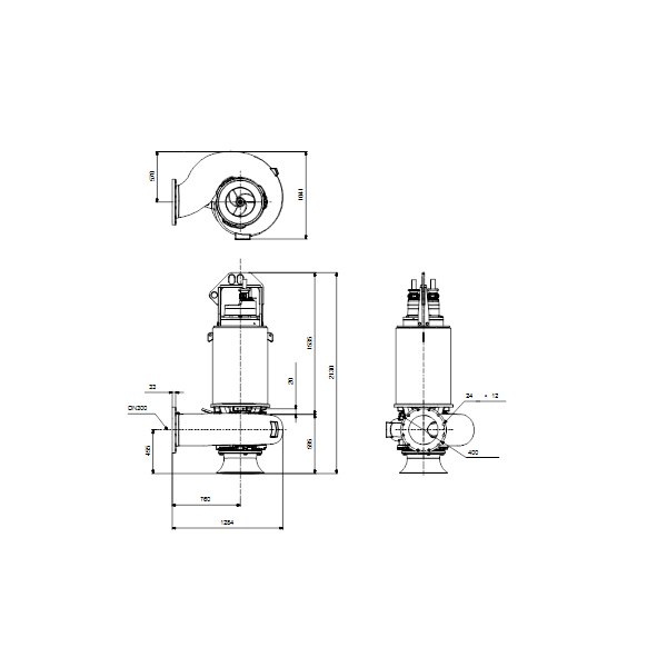 Погружной канализационный насос Grundfos S3.120.300.1300.6.70M.C.456.G.N.D.511 артикул 95112964 – габаритный чертеж