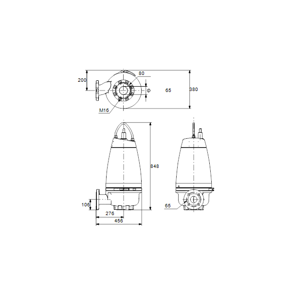 Погружной канализационный насос Grundfos SEV.65.65.40.A.EX.2.51D артикул 96177699 – габаритный чертеж