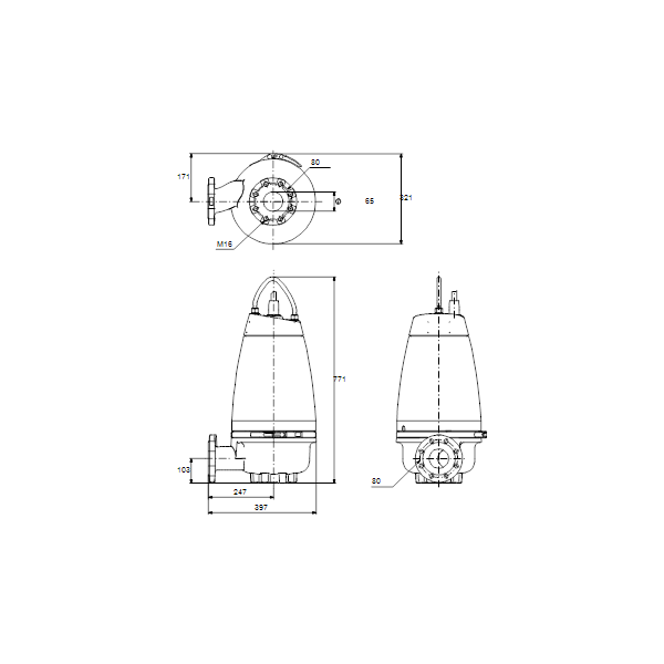 Погружной канализационный насос Grundfos SEV.65.80.30.A.2.50D артикул 96177657 – габаритный чертеж
