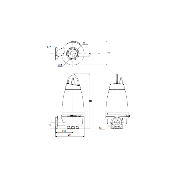 Погружной канализационный насос Grundfos SEV.80.80.110.A.2.51D артикул 96177668 – габаритный чертеж