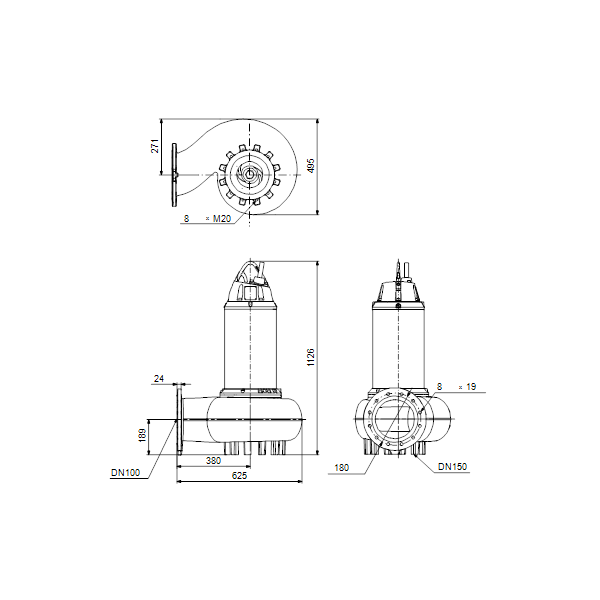 Погружной канализационный насос Grundfos SE1.95.100.220.4.52H.H.Q.N.51D артикул 99411797 – габаритный чертеж