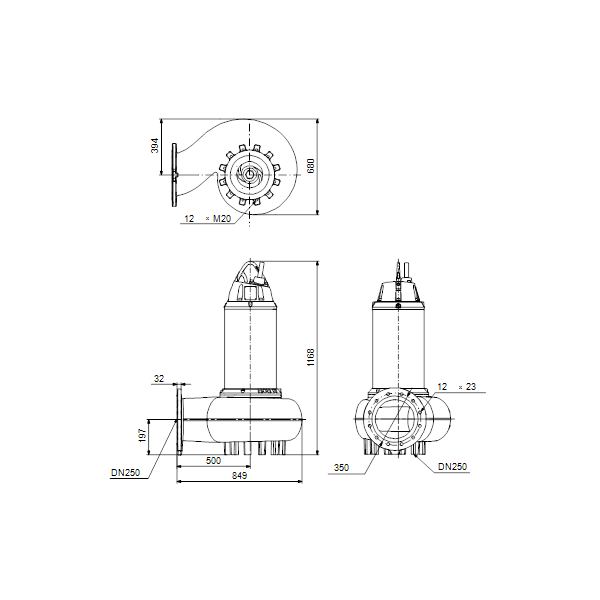 Погружной канализационный насос Grundfos SE2.110.250.170.4.52L.H.EX.51D артикул 98808458 – габаритный чертеж