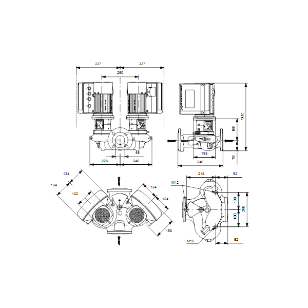 Одноступенчатый вертикальный центробежный насос «ин-лайн» Grundfos TPE3 D 65-60-S A-F-A-BQBE артикул 99272626 – габаритный чертеж