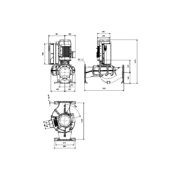 Одноступенчатый вертикальный центробежный насос «ин-лайн» Grundfos TPE 300-250/4-SC A-F-O-BQQE артикул 99474607 – габаритный чертеж